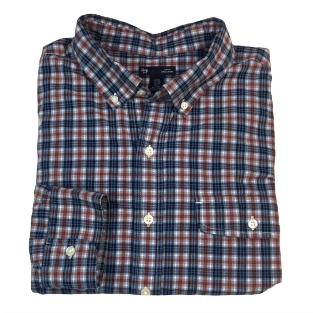 BF352 Mens Gap Plaid Slim Fit Button Down Shirt XXL